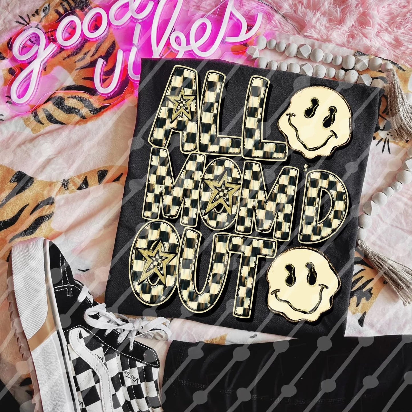 Mom’d out checker tee or sweatshirt