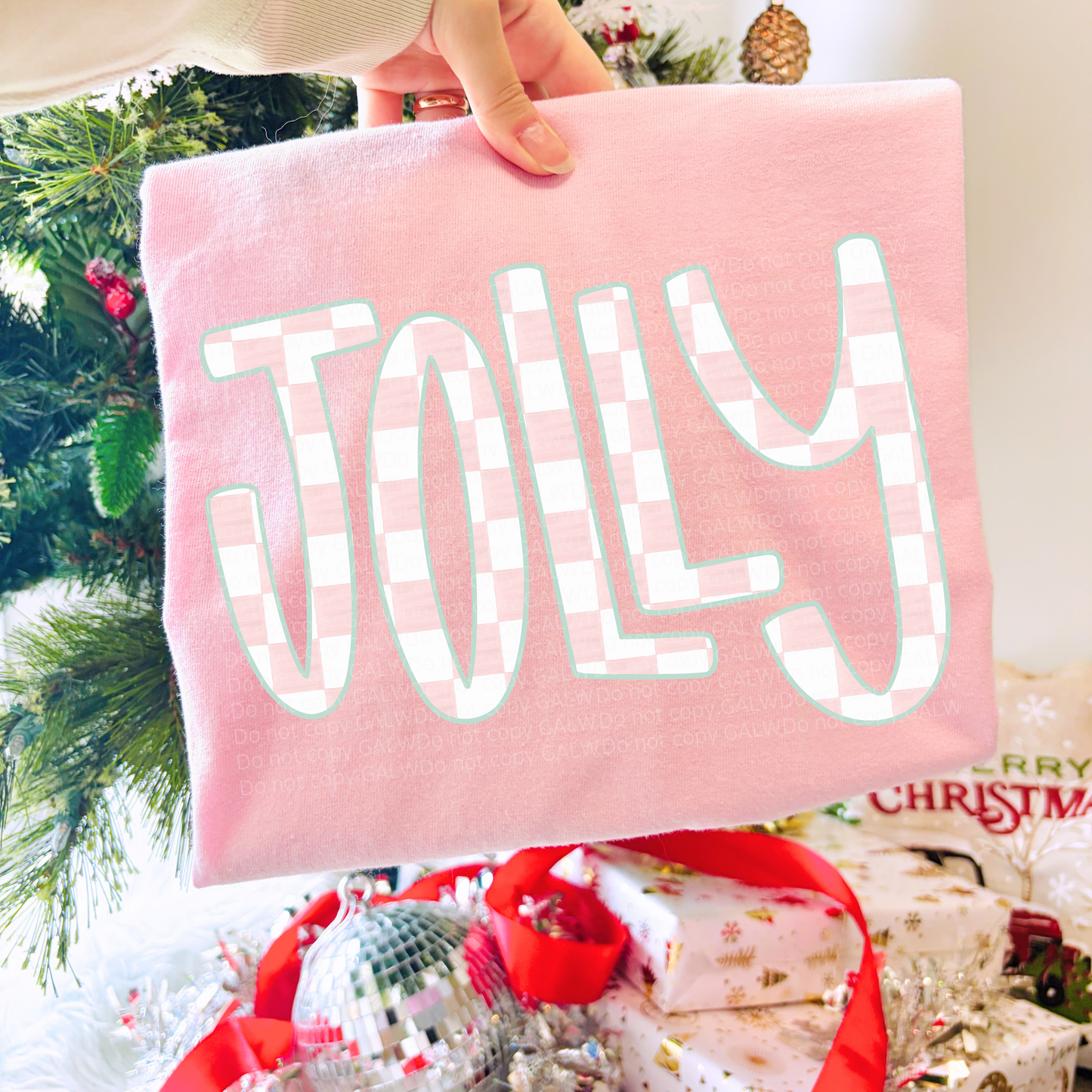 Pink checker jolly tee or sweatshirt