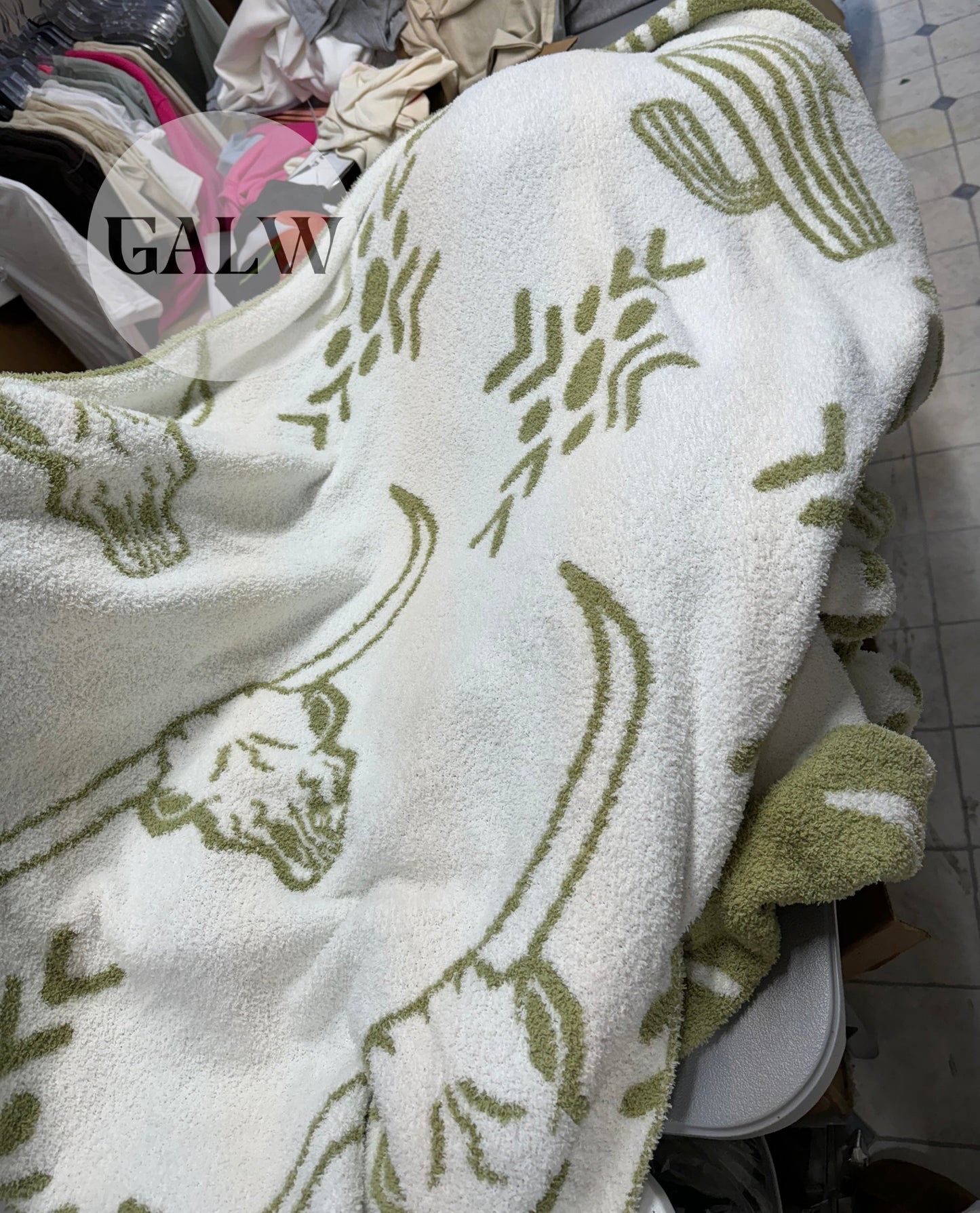 Sage & white western cactus longhorn Aztec 100% polyester microfiber 50x70 blanket