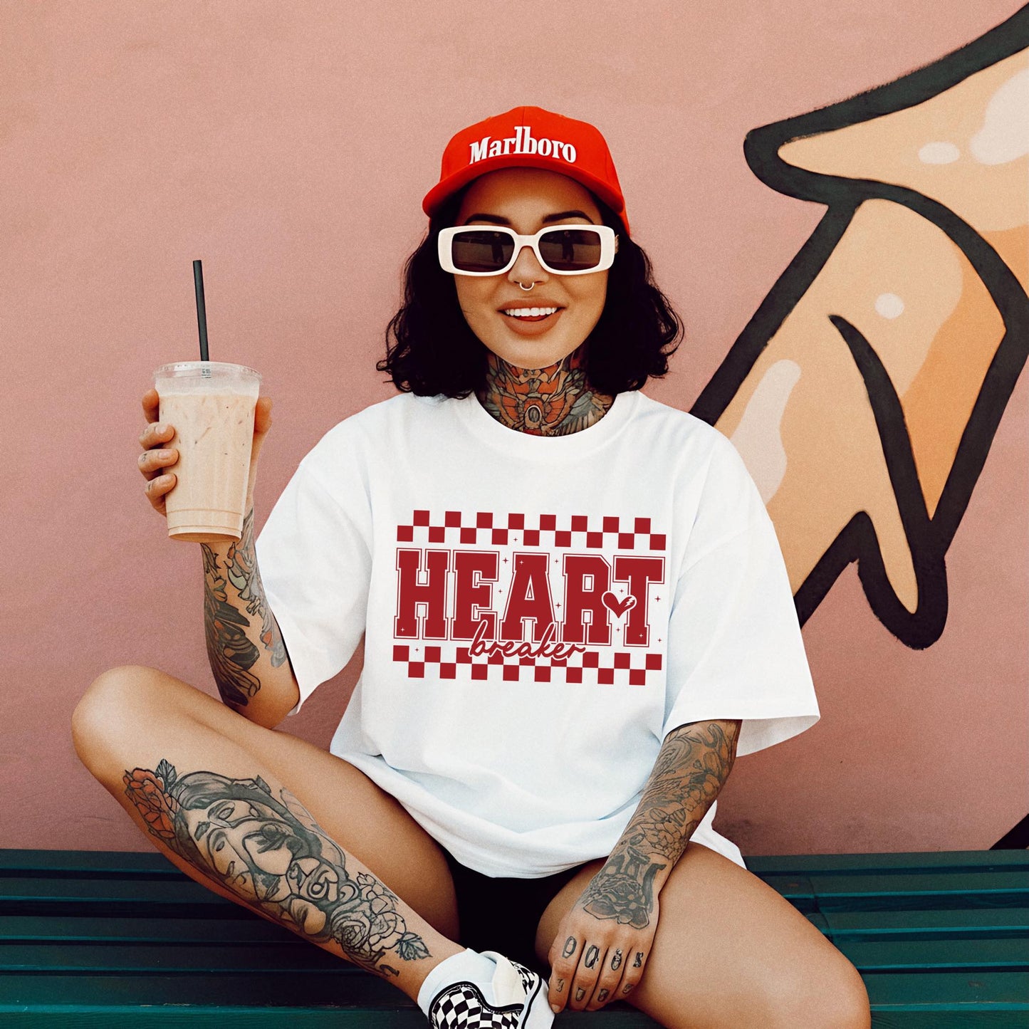 Heart breaker red checker tee & sweatshirt