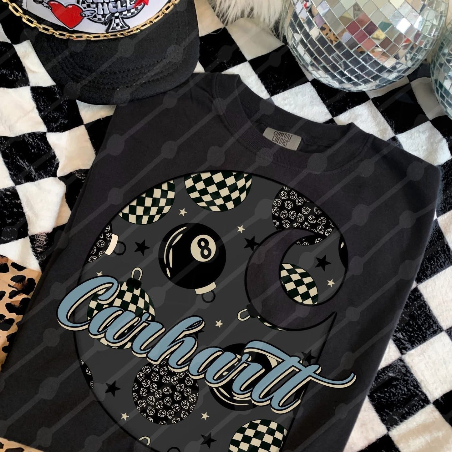 Checker 8ball Christmas ornament CH tee or sweatshirt