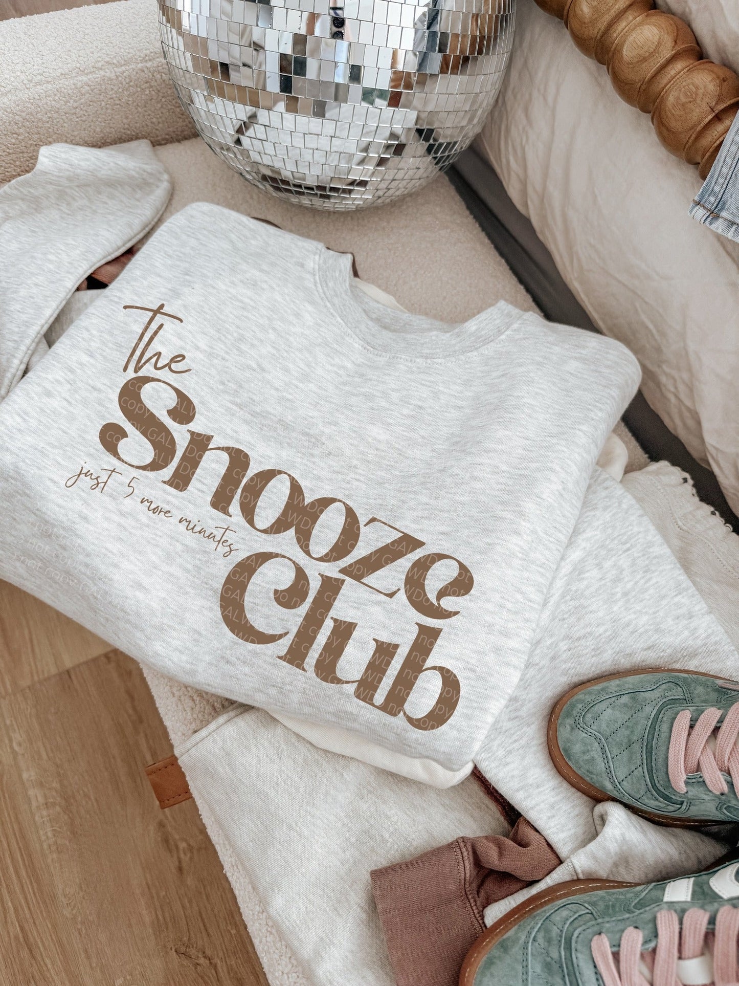 Brown the snooze club tee or sweatshirt