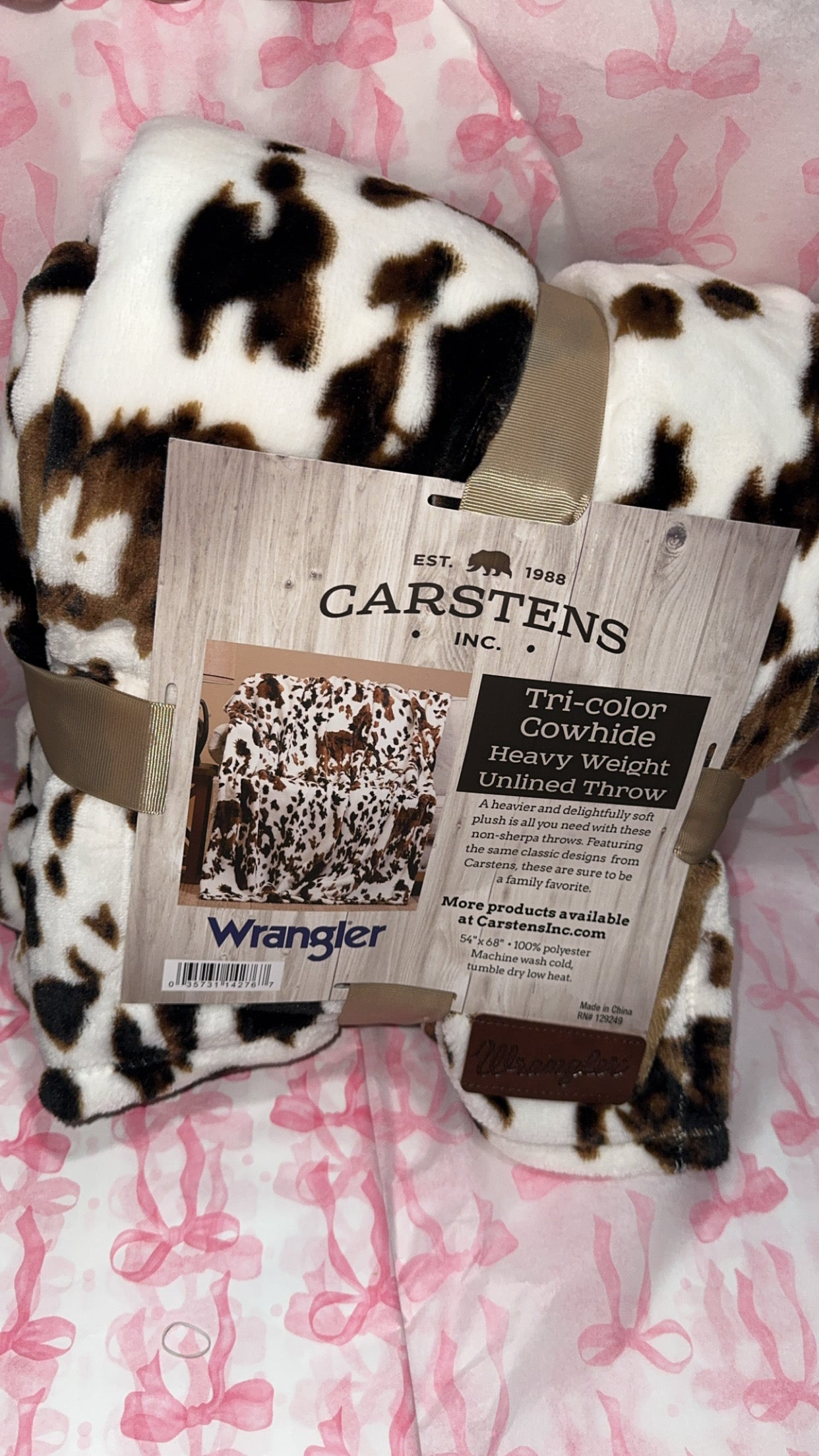 Cow print wrangler blanket